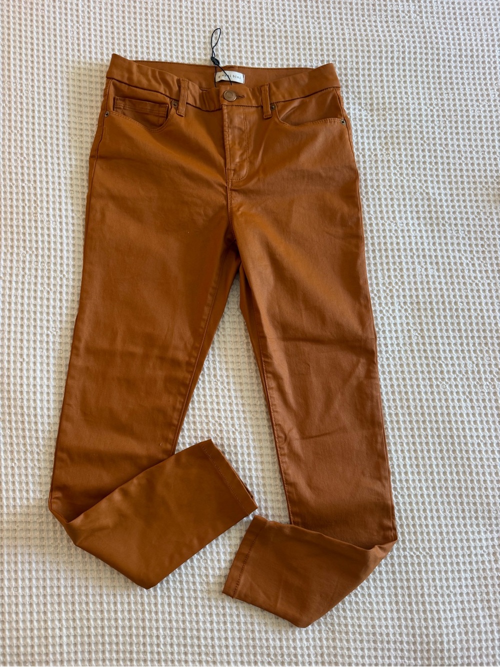 Gianni Bini Tori Skinny Leg Mid Rise Coated Denim in Cognac